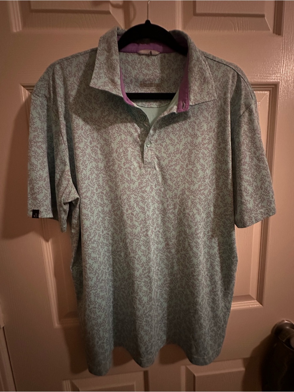 Men's Mint Green Polo with Purple Contrast Collar